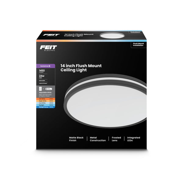 Feit Electric 14 In. Dimmable Adjustable White Dual Band LED Flush Mount Ceiling Fixture Matte Black