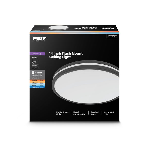 Feit Electric 14 In. Dimmable Adjustable White Dual Band LED Flush Mount Ceiling Fixture Matte Black