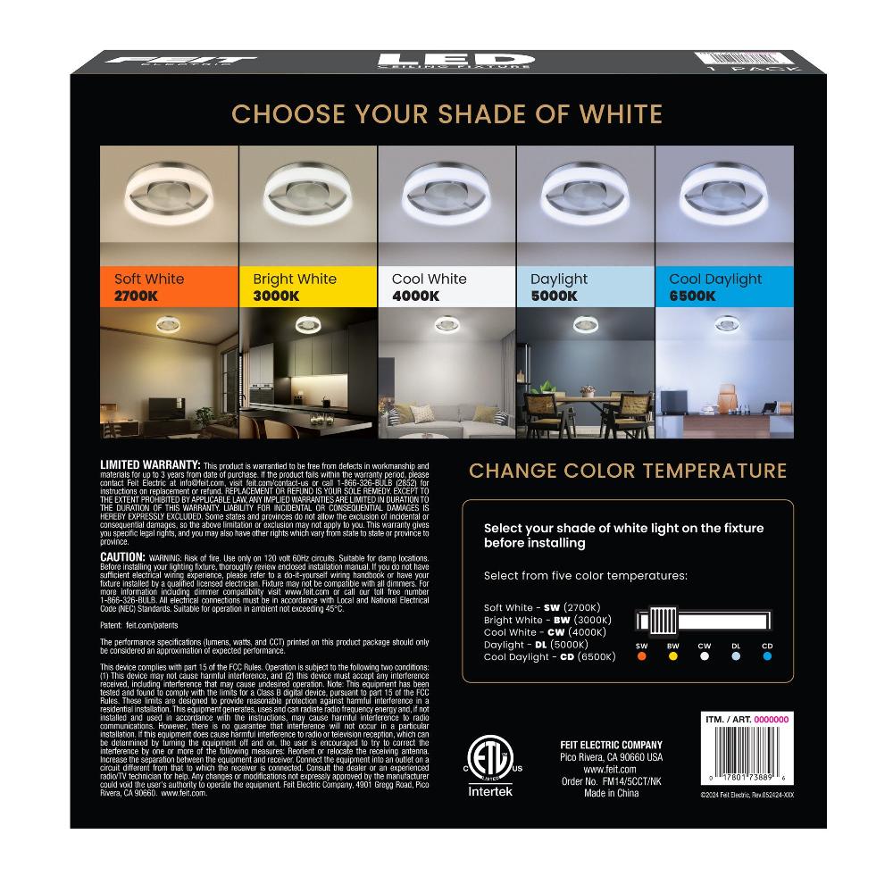 Feit Electric 14 In. Dimmable Adjustable White LED Ceiling Fixture Brushed Nickel