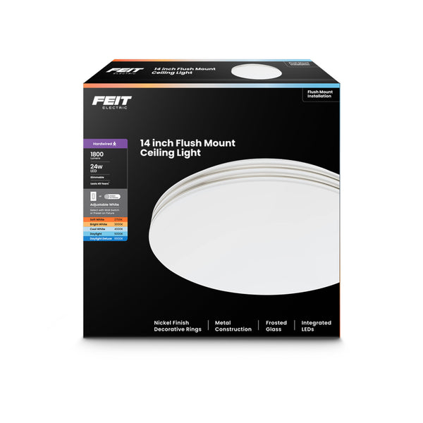 Feit Electric 14 In. Dimmable Adjustable White LED Flush Mount Ceiling Fixture Chrome