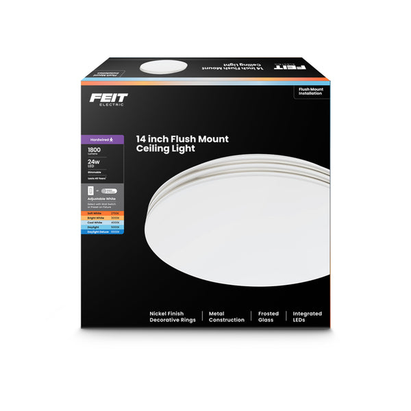 Feit Electric 14 In. Dimmable Adjustable White LED Flush Mount Ceiling Fixture Chrome