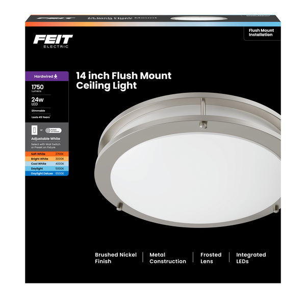 Feit Electric 14 In. Dimmable Adjustable White LED Flush Mount Ceiling Fixture Brushed Nickel
