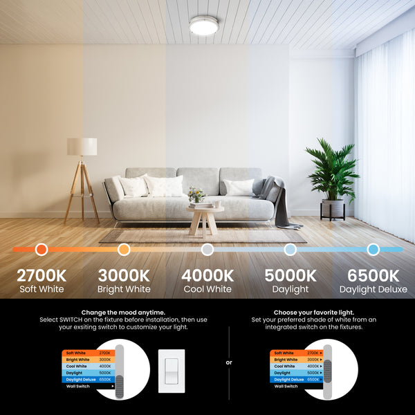 Feit Electric 14 In. Dimmable Adjustable White LED Flush Mount Ceiling Fixture Brushed Nickel