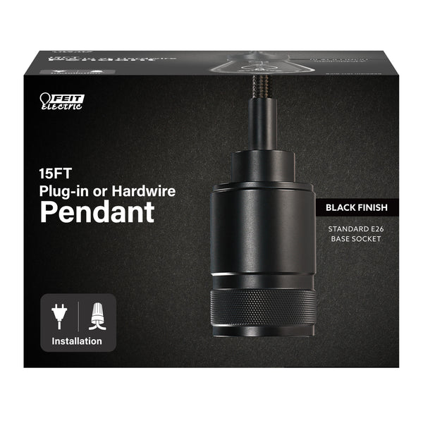 feit electric 15 ft. Matte Black Plug-in or Hardwire Pendant