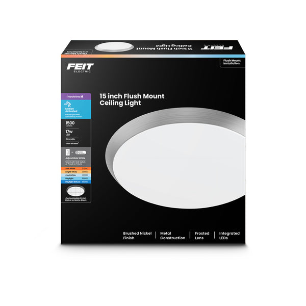 Feit Electric 15 In. Round Adjustable White Flush Mount Motion Ceiling Light Brushed Nickel Or Matte Black Trim