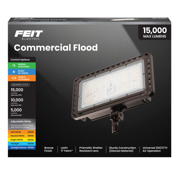 Feit Electric 15000/10000/5000 Lumens Adjustable White Commercial Flood Light Bronze