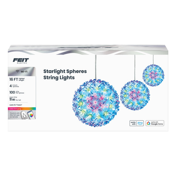 Feit Electric 16 Ft. 4-Light Smart Starlight Sphere String Light