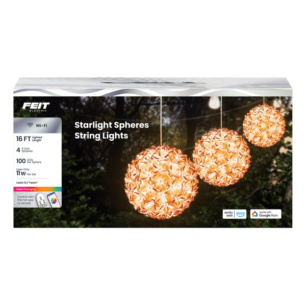Feit Electric 16 Ft. 4-Light Smart Starlight Sphere String Light