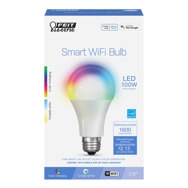 Feit Electric 17.7W (100W Replacement) Color Changing E26 Base A21 Dimmable Smart Wi-Fi LED Bulb