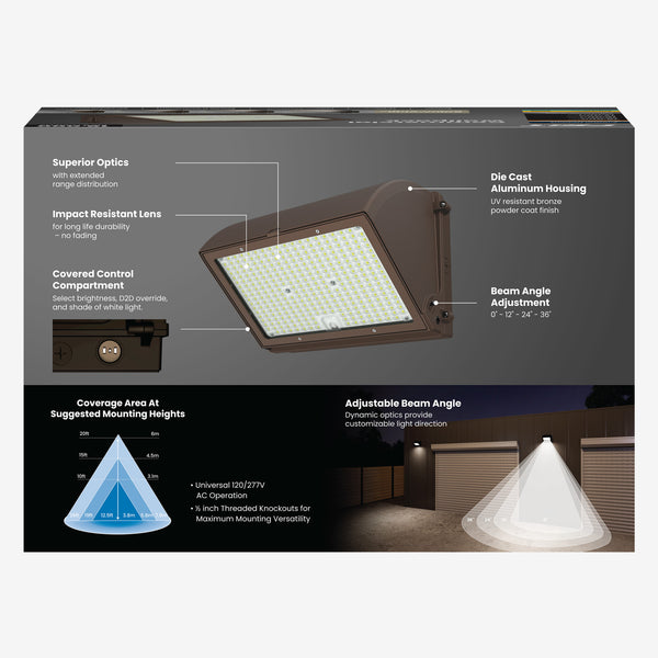 Feit Electric 18 000 Max Selectable Lumen 3CCT Adjustable White Beam Angle Adjustable Bronze Wall Pack Light