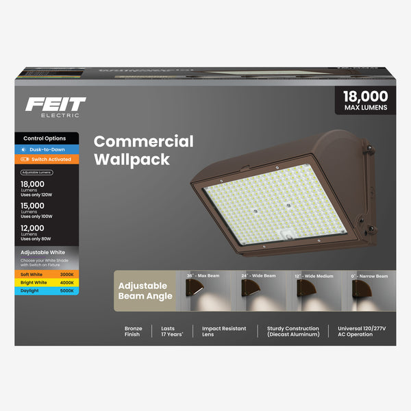 Feit Electric 18 000 Max Selectable Lumen 3CCT Adjustable White Beam Angle Adjustable Bronze Wall Pack Light