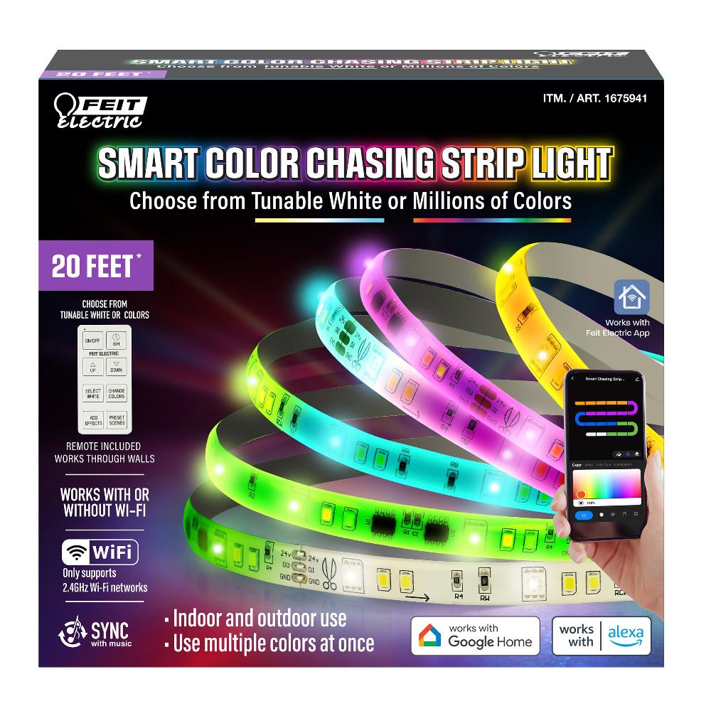 Feit Electric 20 Ft. Smart Color Chasing And Tunable White Strip Light With Remote