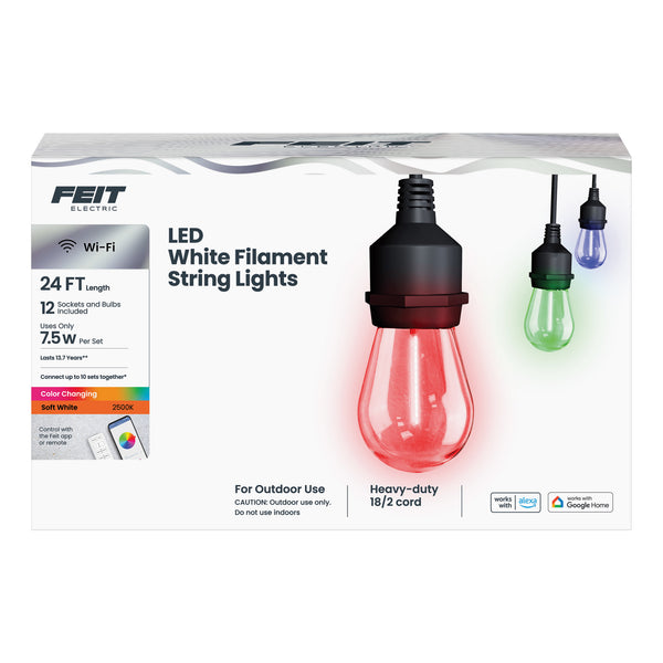 Feit Electric 24ft Smart Color White Filament String Light