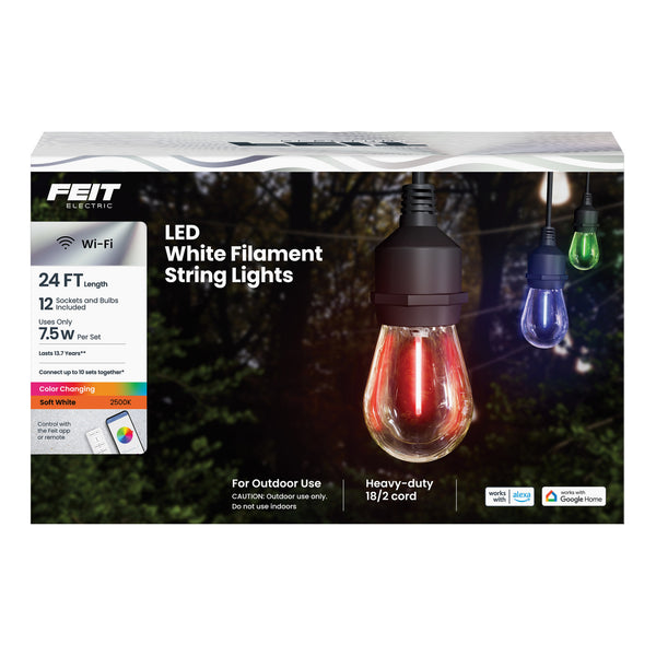 Feit Electric 24ft Smart Color White Filament String Light