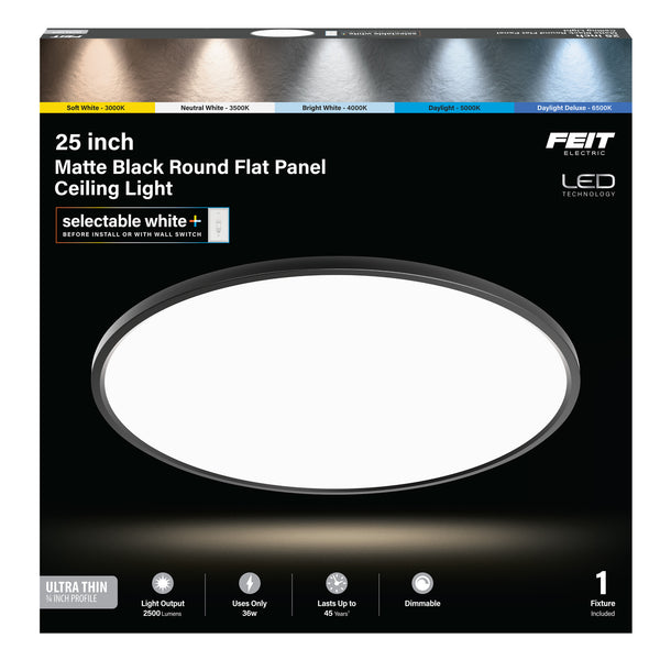 Feit Electric 25 In. Round 36W Selectable White Flat Panel Light Matte Black