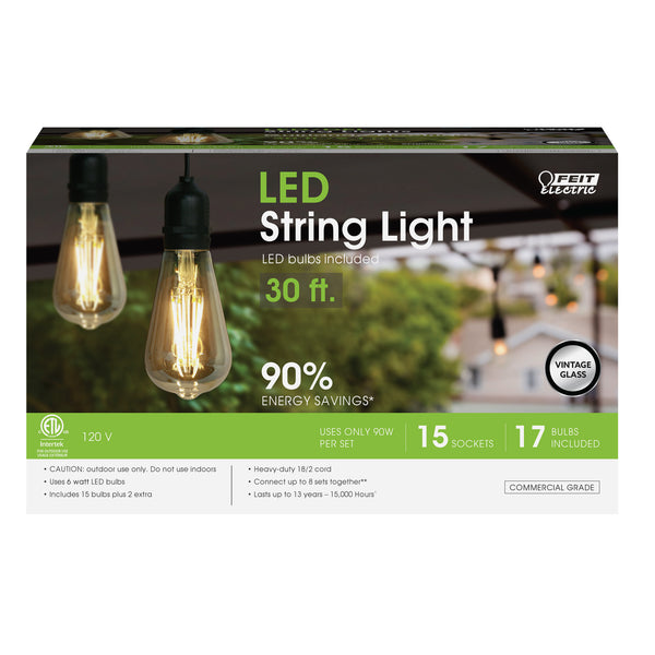 Feit Electric 30 Ft. LED String Lights With Filament ST19 Bulbs