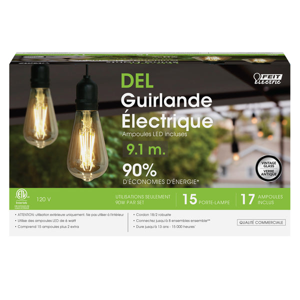 Feit Electric 30 Ft. LED String Lights With Filament ST19 Bulbs