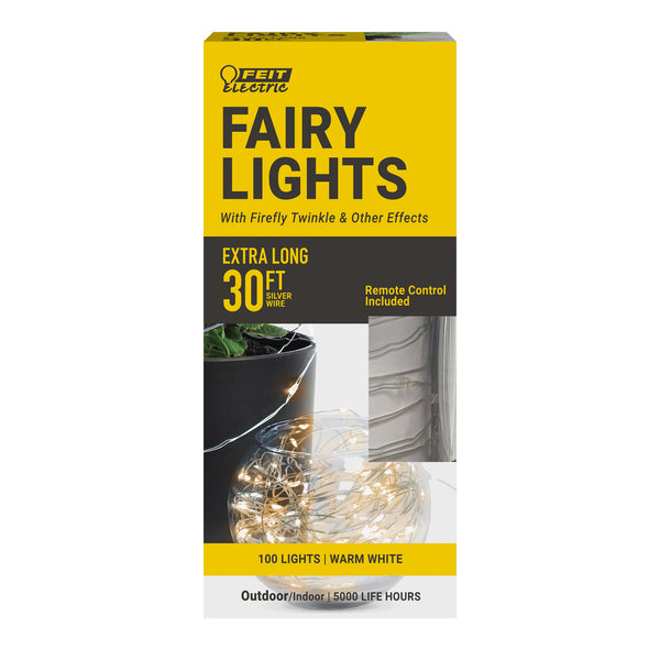 Feit Electric 30 Ft. Silver Wire Warm White LED Fairy String Light With Remote