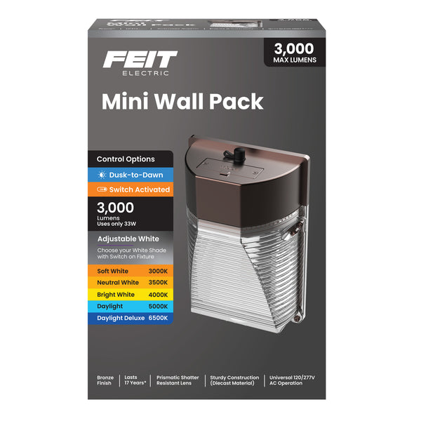 Feit Electric 3000 Lumens Adjustable White Dusk To Dawn Mini Wall Pack Light