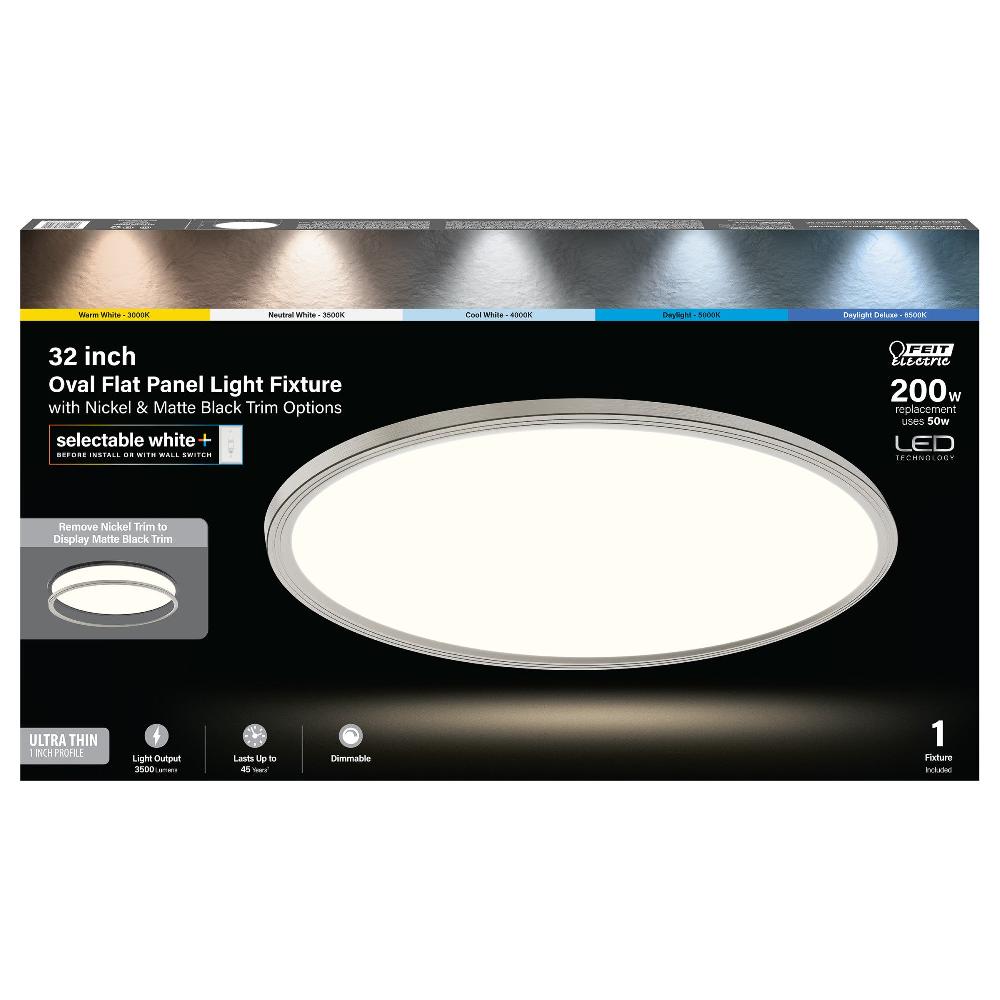 Feit Electric 32 In. 50W 6-Way Selectable White Oval Nickel And Matte Black Edge-lit Flat Panel Ceiling Light