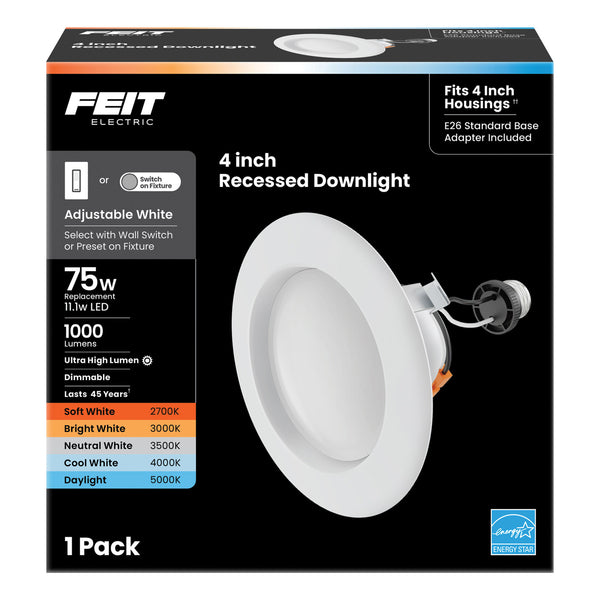 Feit Electric 4 In. 75W Replacement Adjustable White Enhance Dimmable LED Recessed Downlight