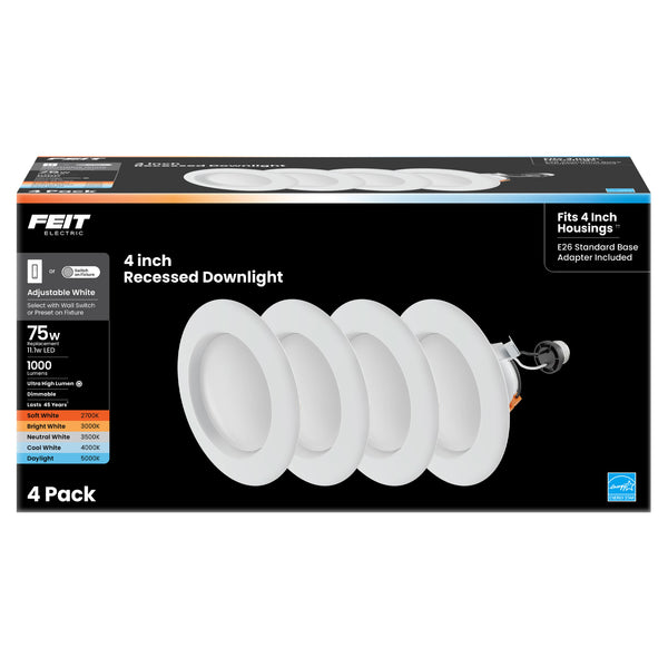 Feit Electric 4 In. 75W Replacement Adjustable White Enhance Dimmable LED Recessed Downlight (4-Pack)
