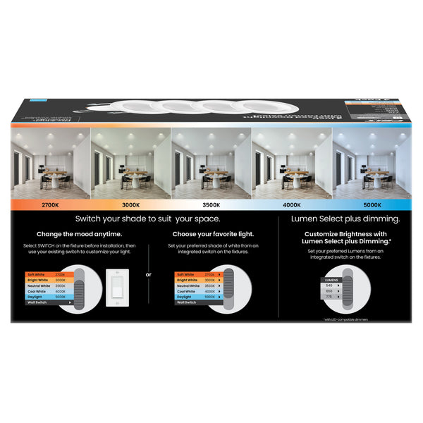 Feit Electric 4 In. 8.6W (75W Replacement) Color Selectable (5CCT) Dimmable LED Recessed Downlight (4-Pack)