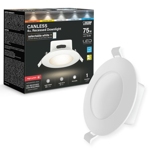 Feit Electric 4 In. Selectable White (5CCT) High Output Integrated J-Box Recessed LED Downlight