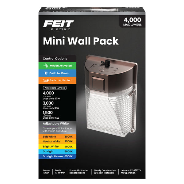 Feit Electric 4000/3000/1500 Lumens Adjustable White Motion Mini Wall Pack Light