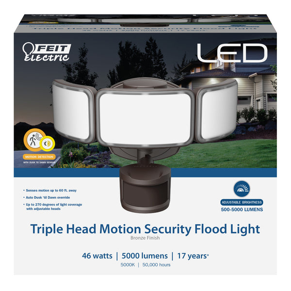 Feit Electric 46W Daylight (5000K) Bronze Triple Head Dusk To Dawn Motion Sensor LED Flood Light