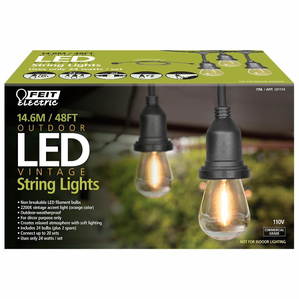 Feit Electric 48 Ft. 14.6 M 24W Soft White (2200K) S14 Shape (E26 Base) LED String Light Set