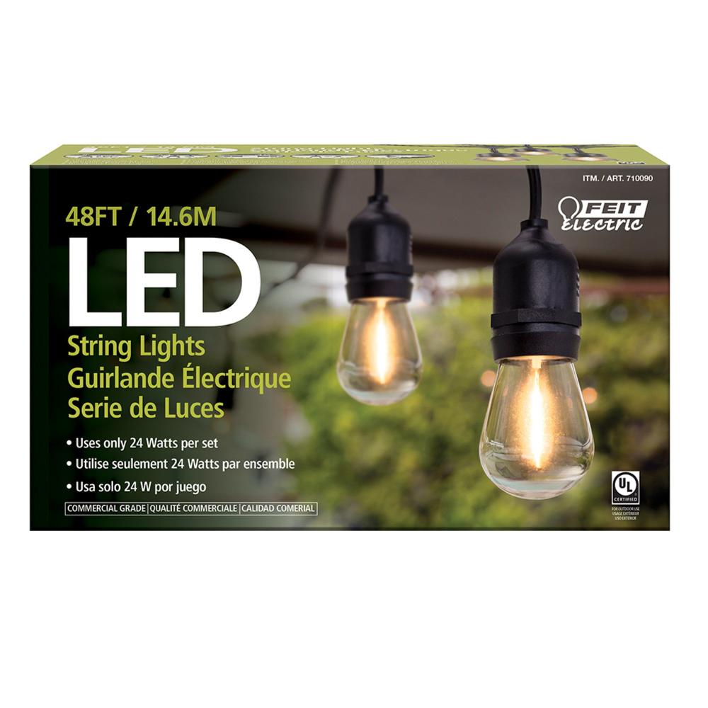 Feit Electric 48 Ft. Soft White (2200K) S14 (E26 Base) Amber Finish LED Weatherproof Filament String Lights