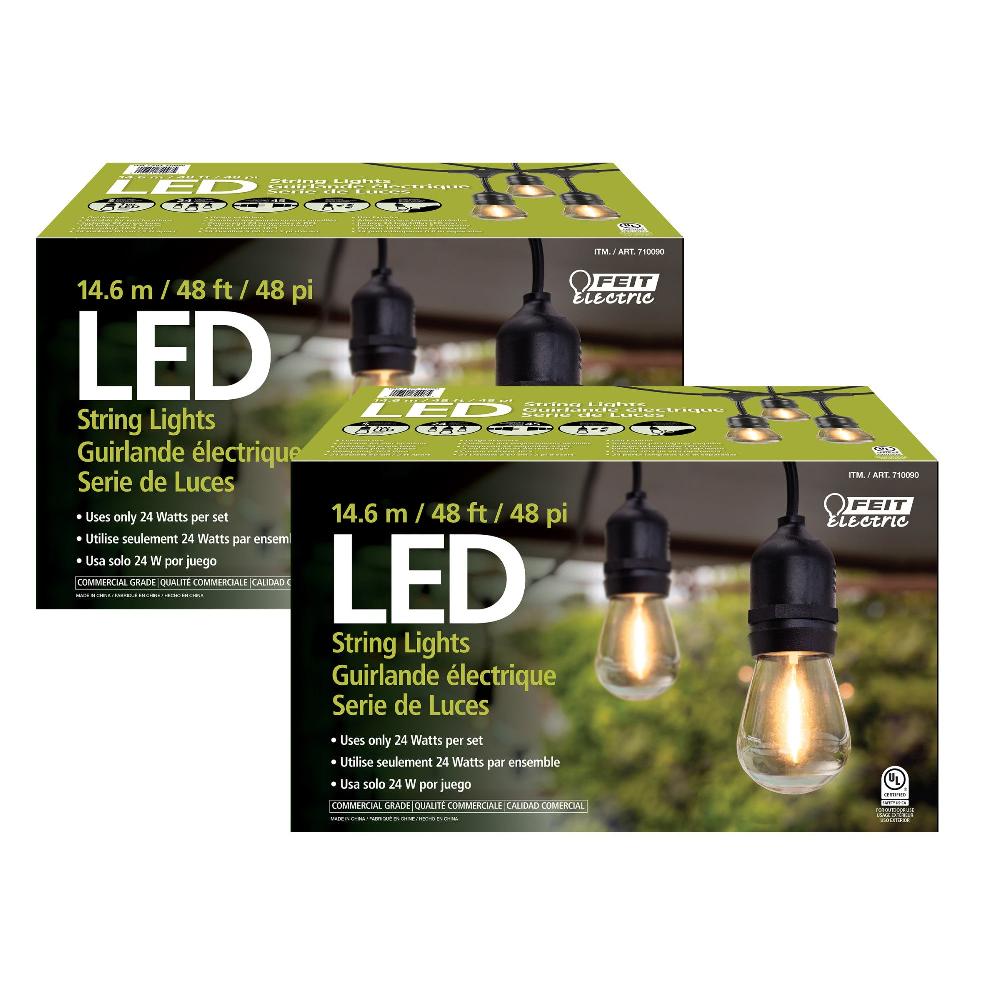 Feit Electric 48 Ft. Soft White (2200K) S14 (E26 Base) Amber Finish LED Weatherproof Filament String Lights (2-Pack)