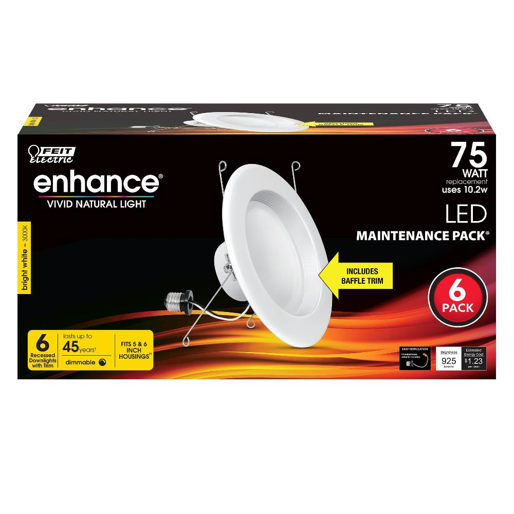 Feit Electric 5-6 In. 10.2W (75W Replacement) Bright White (3000K) Dimmable LED Recessed Downlight (6-Pack)