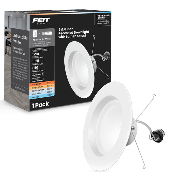 Feit Electric 5-6 In. 120W Replacement Adjustable White Adjustable Lumens Dimmable High Output Enhance LED Recessed Downlight