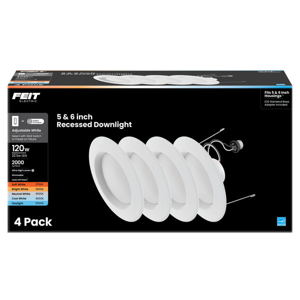 Feit Electric 5-6 In. 120W Replacement Adjustable White Dimmable High Output Enhance LED Recessed Downlight (4-Pack)