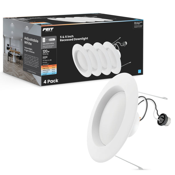 Feit Electric 5-6 In. 120W Replacement Adjustable White Dimmable High Output Enhance LED Recessed Downlight (4-Pack)