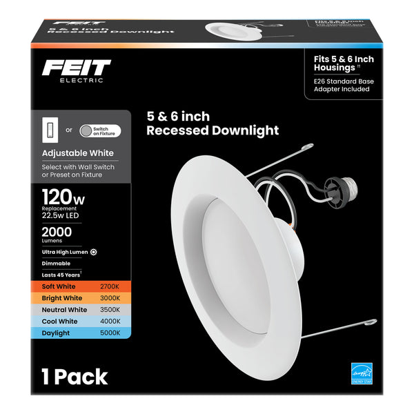 Feit Electric 5-6 In. 120W Replacement Adjustable White Dimmable High Output Enhance LED Recessed Downlight