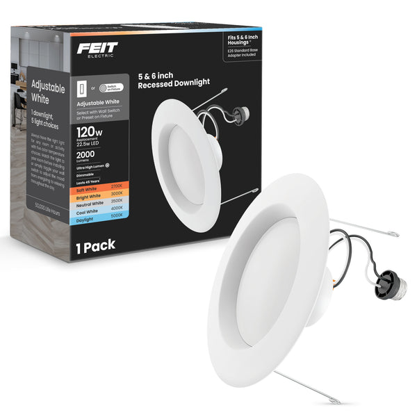 Feit Electric 5-6 In. 120W Replacement Adjustable White Dimmable High Output Enhance LED Recessed Downlight