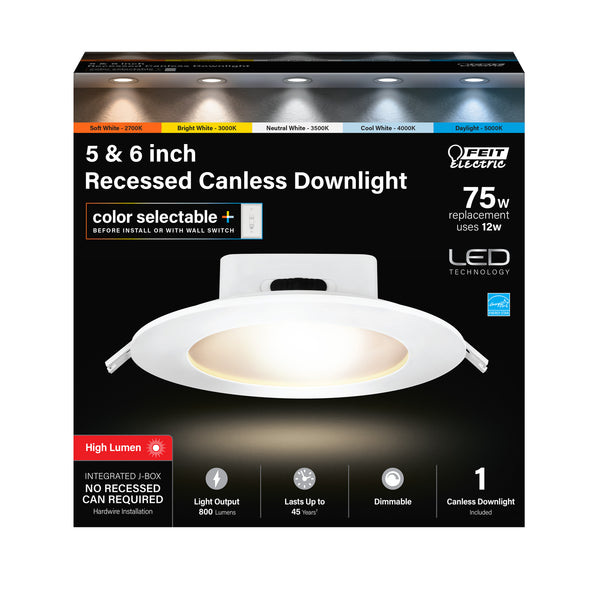 Feit Electric 5-6 In. 12W (75W Replacement) Color Selectable Canless Recessed Downlight