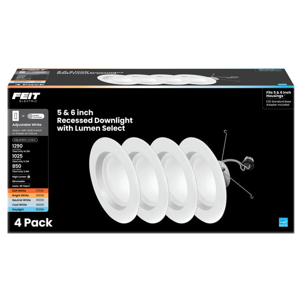 Feit Electric 5-6 In. 14.3W (120W Replacement) Color Selectable (5CCT) High Output LED Recessed Downlight (4-Pack)