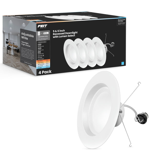 Feit Electric 5-6 In. 14.3W (120W Replacement) Color Selectable (5CCT) High Output LED Recessed Downlight (4-Pack)