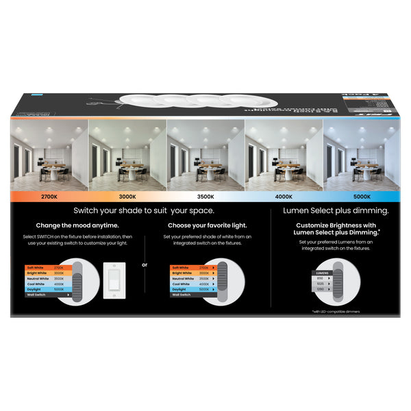 Feit Electric 5-6 In. 14.3W (120W Replacement) Color Selectable (5CCT) High Output LED Recessed Downlight (4-Pack)