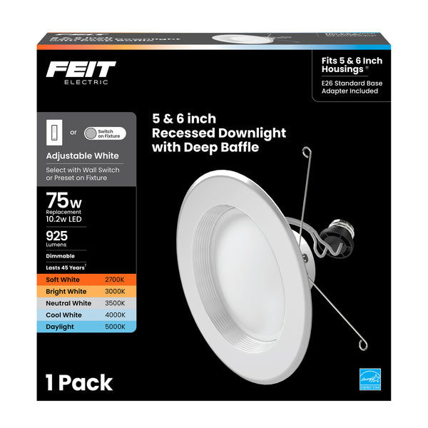 Feit Electric 5-6 In. 75W Replacement Adjustable White Dimmable Enhance LED Recessed Downlight
