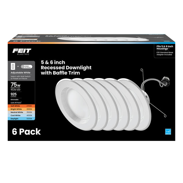 Feit Electric 5/6 In. 75W Replacement Adjustable White Dimmable LED Recessed Downlight (6-Pack)