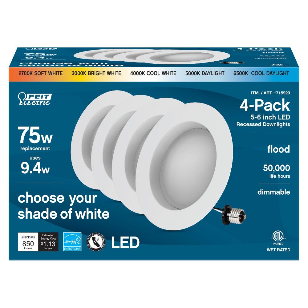 Feit Electric 5-6 In. 9.4W (75W Replacement) Selectable White LED Recessed Downlight (8-Pack)