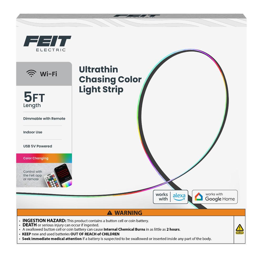 Feit Electric 5 Ft. Ultrathin Smart Chasing Color Light Strip With Remote