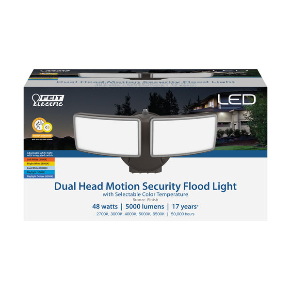 Feit Electric 50W 5000L Selectable Color Dual Head LED Motion Security Flood Light Bronze