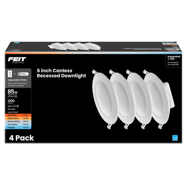 Feit Electric 6 In. 85W Replacement Adjustable White Enhance High Output Integrated J-Box Recessed LED Downlight (4-Pack)
