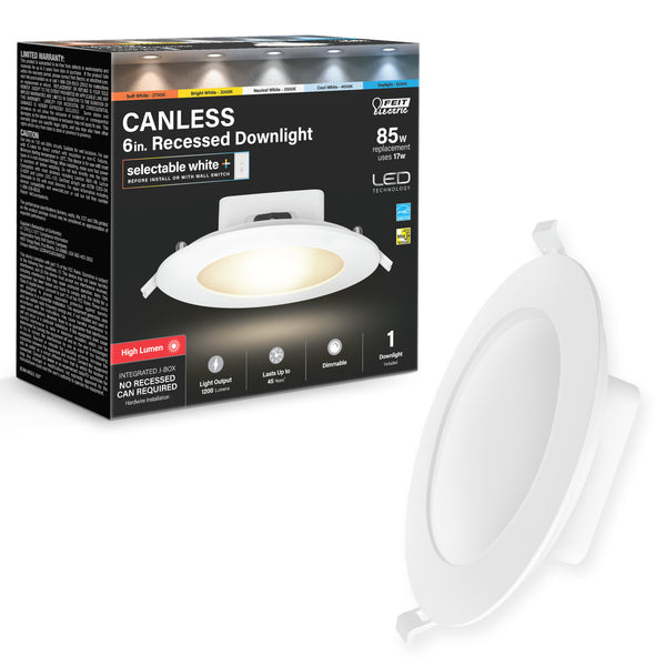 Feit Electric 6 In. 85W Replacement Selectable White (5CCT) High Output Integrated J-Box Recessed LED Downlight